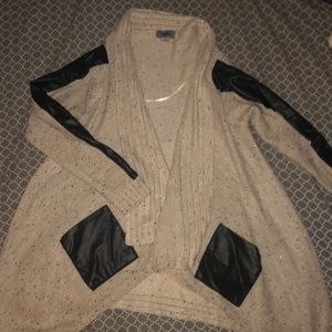 Leather accented cardigan